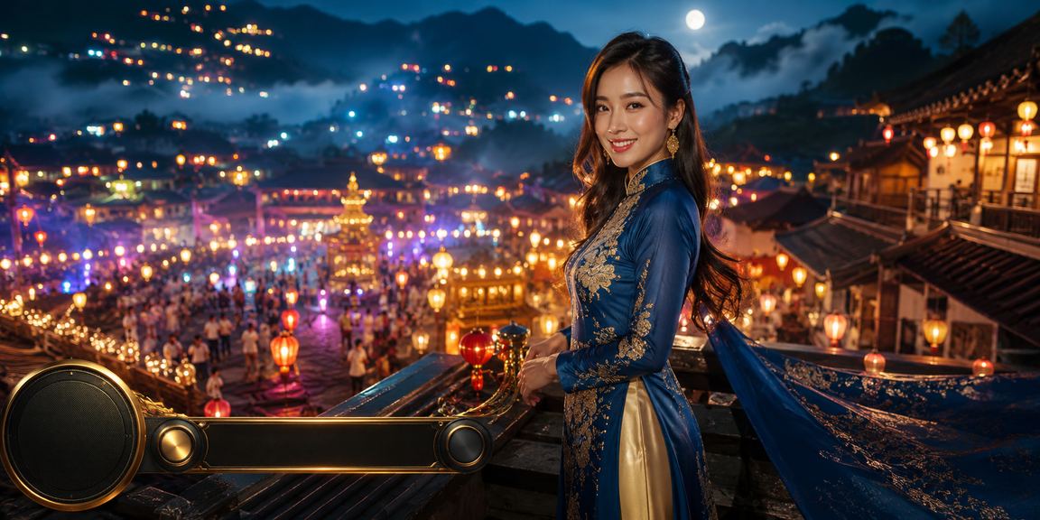 Khung cảnh giải trí xổ số và casino ở Sapa cùng người chơi mặc áo dài truyền thống
